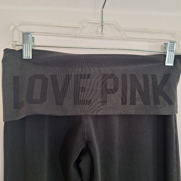Pink Victorias Secret Black Fold Over Women's Yoga Leggings Size Small Petite - Picture 6 of 10
